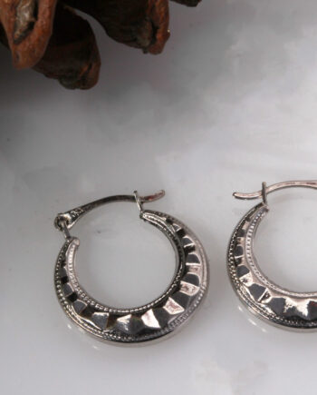 14K WG Hoop Earrings W/ Engraved Design
