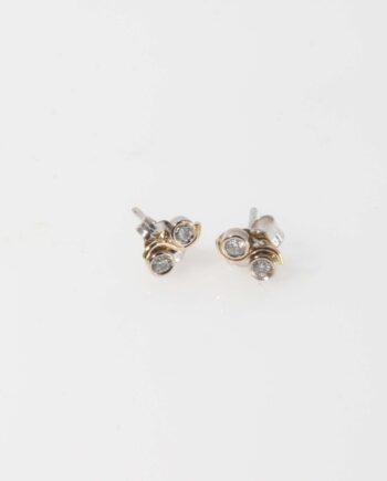 14K Two Tone Diamond Stud Earrings