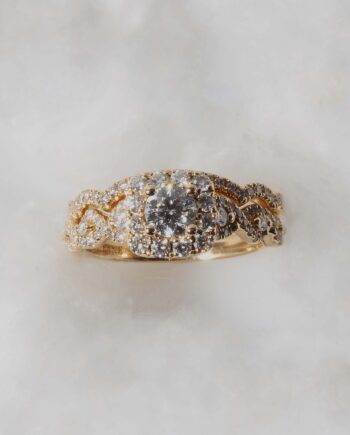 14K Two Tone Gold Round Cut Diamond Double Halo Set