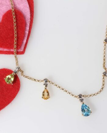 10K Multi Color Semi Precious W/ Diamond Necklace