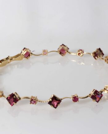 14K YG Garnet, Tourmaline, + Ruby Bracelet