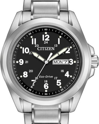 Men Eco Citizen Black Dial Watch W/ Day & Date