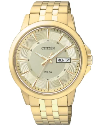 Men Yellow Tone Quartz Citizen Watch W/ Day & Date