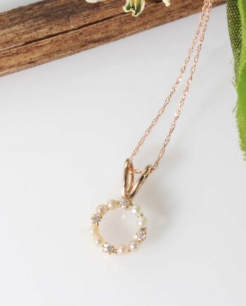 14K YG Antique Pearl & Diamond Circle Pendant