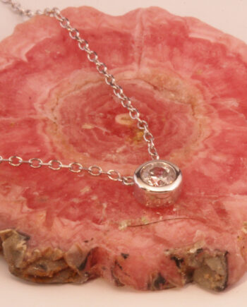 14K White Gold .11ct Diamond Bezel Pendant Necklace