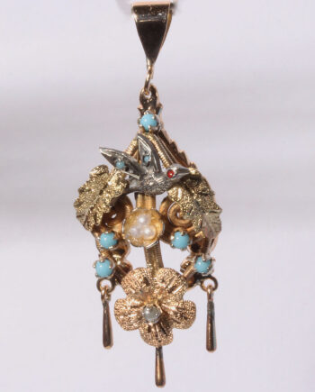 14K Estate Bird W/ Nest Pendant